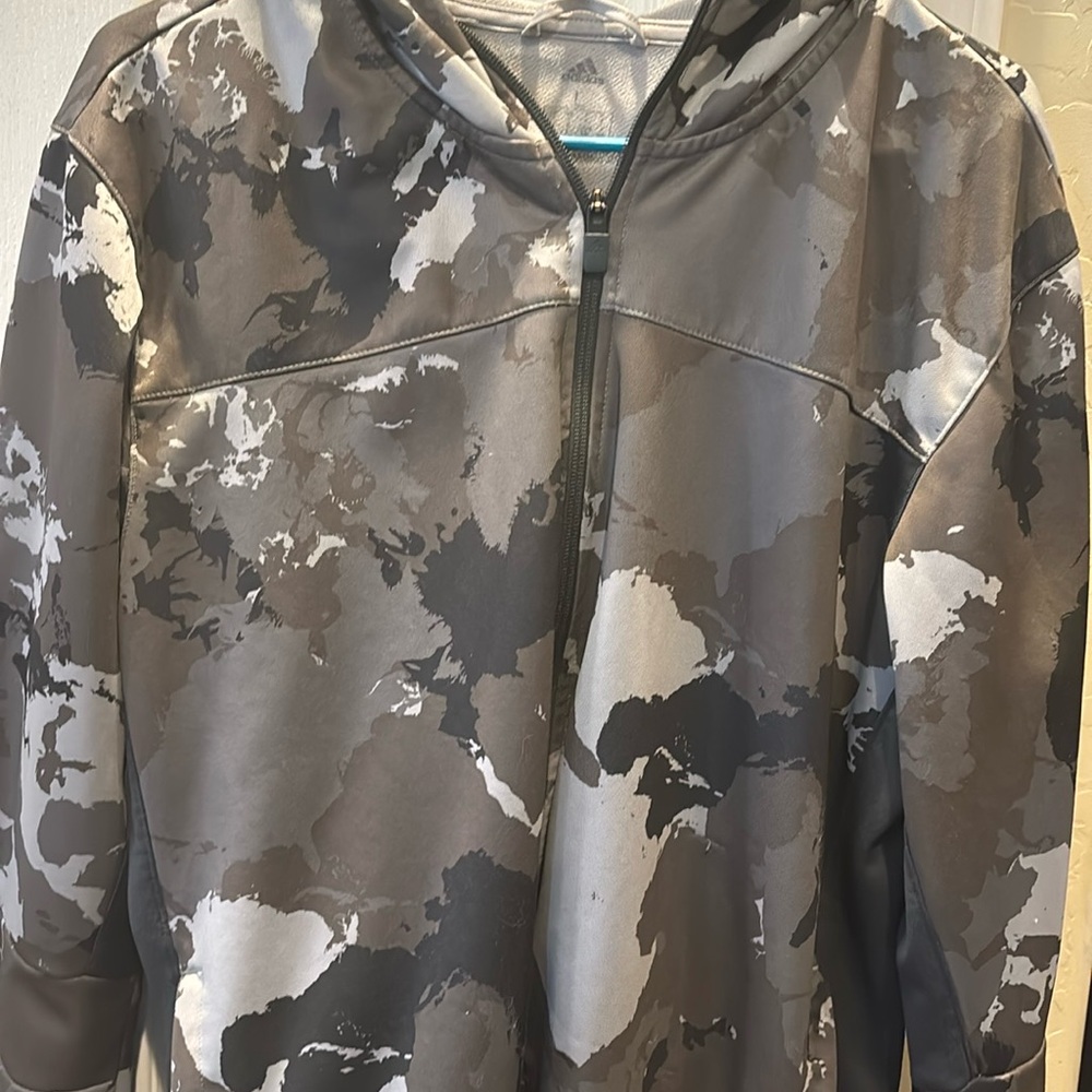 Adidas Gray and Black Camo Zip Up Hoodie
